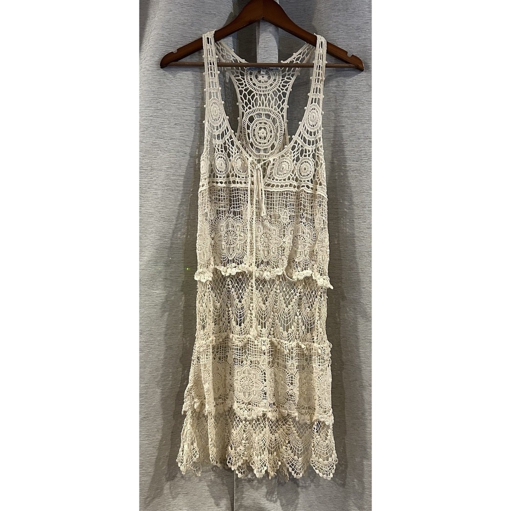 Womens Crochet Lace Dress Swim Cover Up Beach Boho Cream Summer Y2K‎